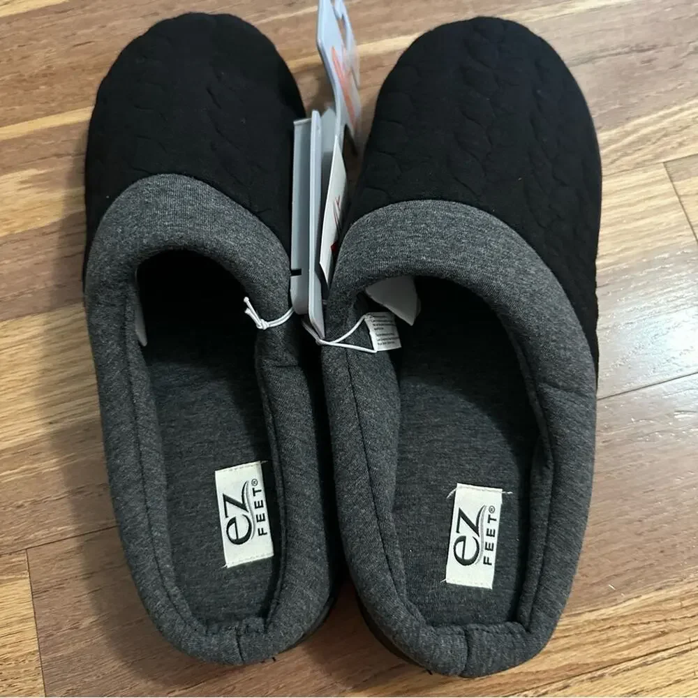 Men’s EZ Feet Memory Foam Slippers, Black and Gray,‎ XXL (13/14)